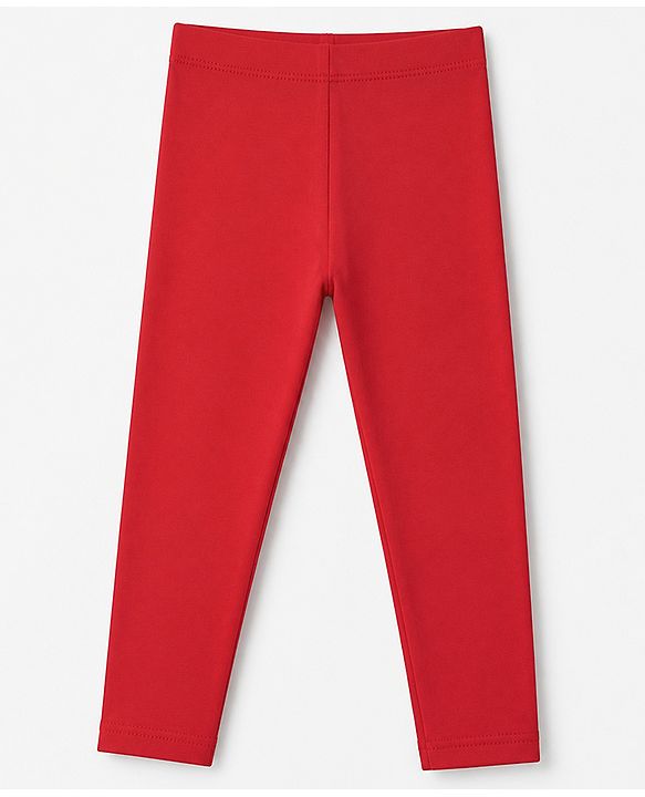 Babyhug Cotton Elastane Knit Full Length Solid Leggings - Red