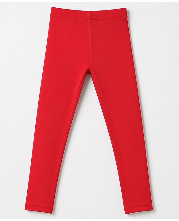 Babyhug Cotton Elastane Knit Full Length Solid Leggings - Red