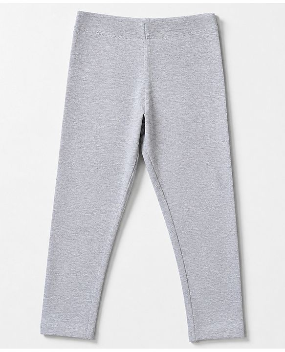 Babyhug Cotton Elastane Knit Full Length Solid Leggings - Grey