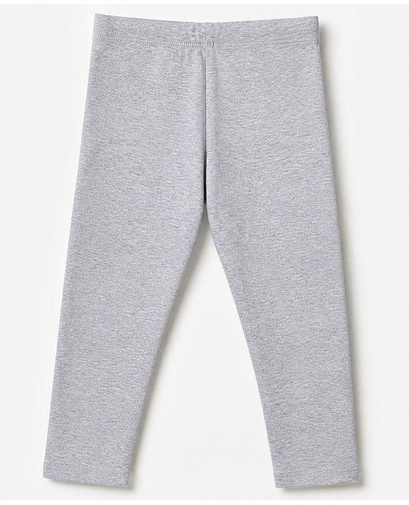 Babyhug Cotton Elastane Knit Full Length Solid Leggings - Grey