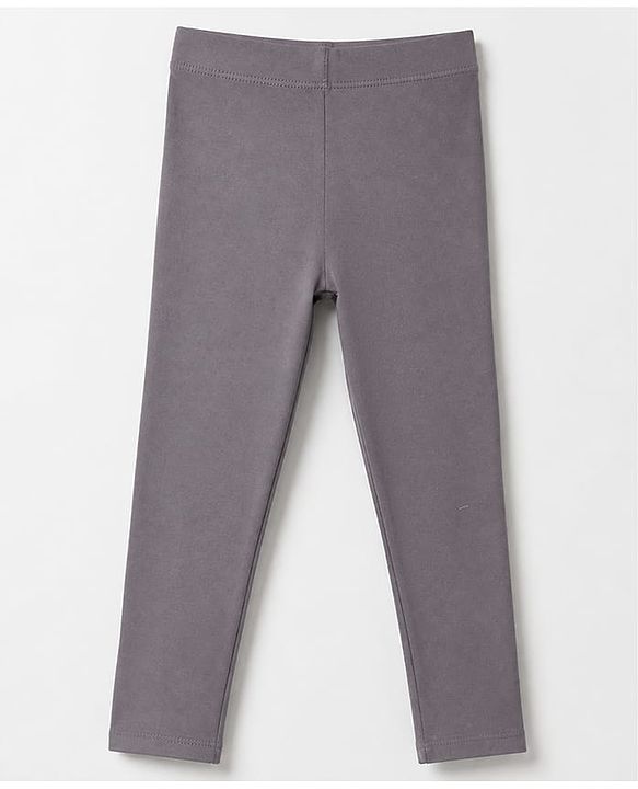Babyhug Cotton Elastane Knit Full Length Solid Leggings - Grey