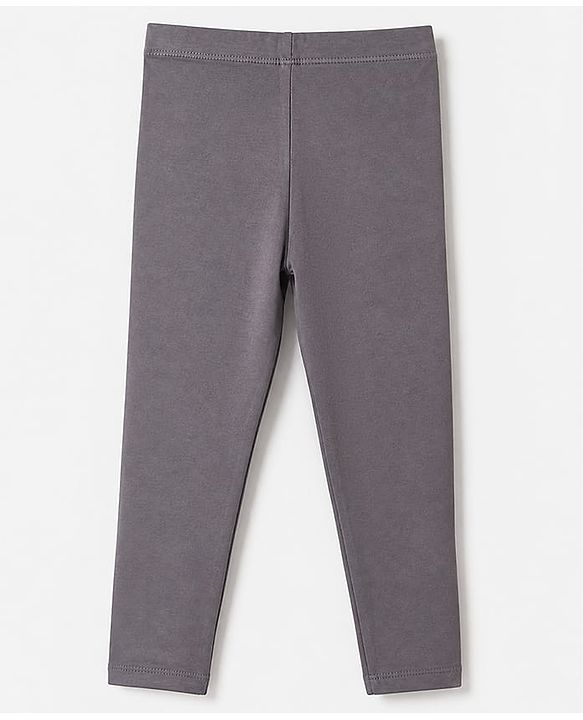 Babyhug Cotton Elastane Knit Full Length Solid Leggings - Grey