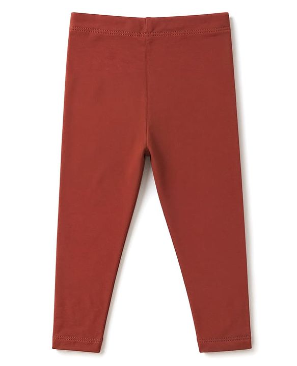 Babyhug Cotton Elastane Knit Full Length Solid Leggings - Rust Orange
