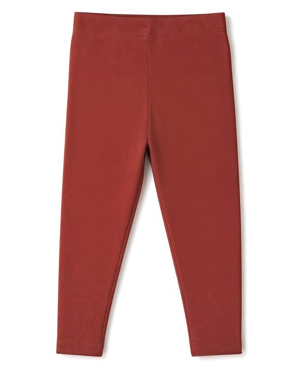 Babyhug Cotton Elastane Knit Full Length Solid Leggings - Rust Orange