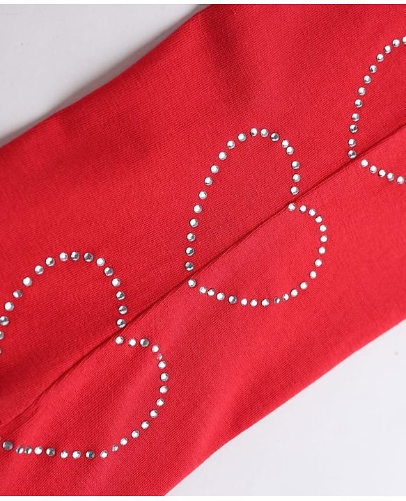 Babyhug Cotton Elastane Knit Full Length Leggings With Stone Embellishment - Red