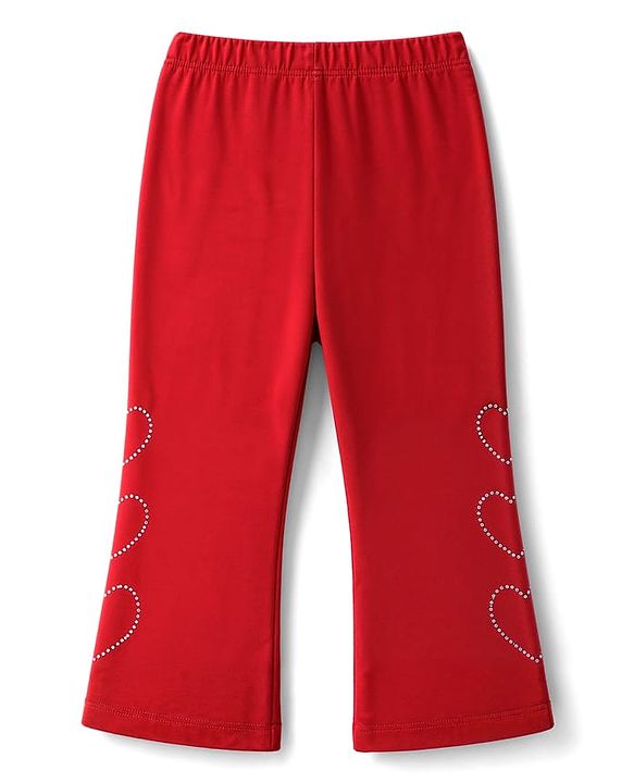 Babyhug Cotton Elastane Knit Full Length Leggings With Stone Embellishment - Red