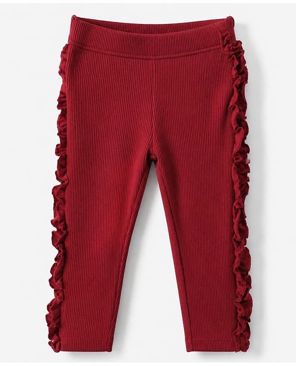 Babyhug Cotton Knit Leggings with Full Length and Slim Fit in Maroon for 12-18 Months