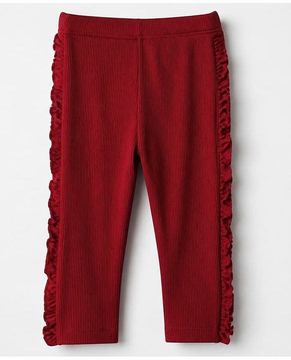 Babyhug Cotton Knit Leggings with Full Length and Slim Fit in Maroon for 12-18 Months