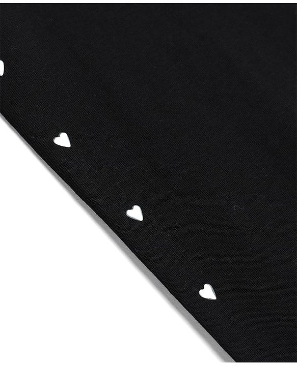 Babyhug Cotton Elastane Knit Full Length Solid Leggings With Heart Foil Print - Black