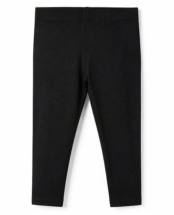 Babyhug Cotton Elastane Knit Full Length Solid Leggings With Heart Foil Print - Black