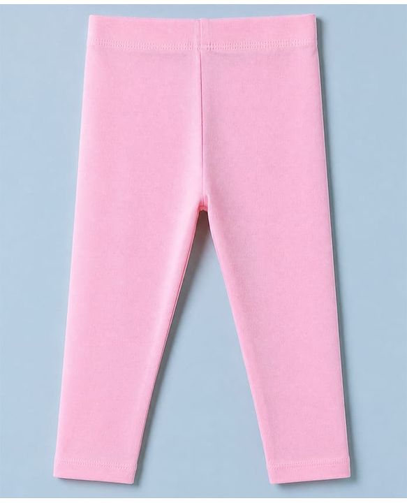 Babyhug Cotton Elastane Knit Full Length Solid Leggings With Heart Foil Print - Pink