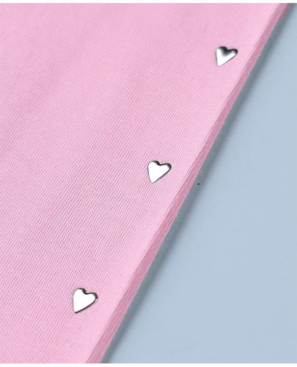 Babyhug Cotton Elastane Knit Full Length Solid Leggings With Heart Foil Print - Pink