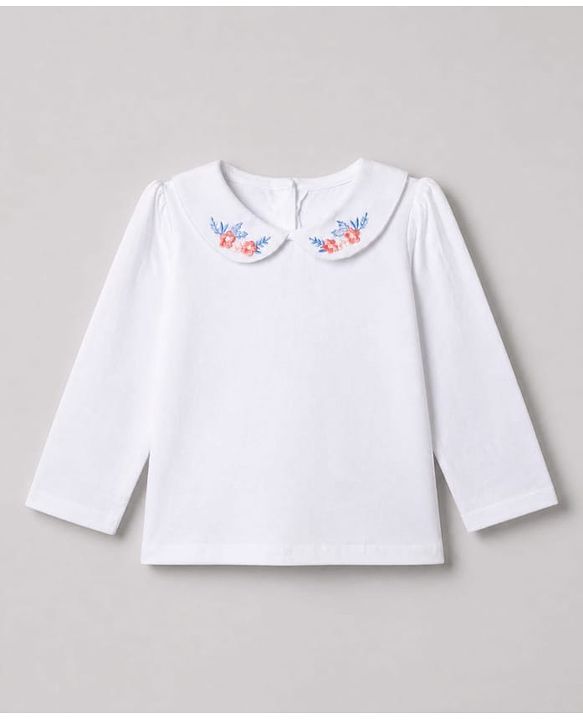 Babyhug Denim Woven Full Sleeves Frock with Inner Tee and Floral Embroidery - Blue