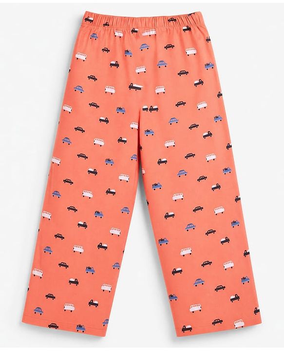 Babyhug Cotton Woven Full Sleeves Front Open Shirt & Pyjama Co-Ords Set With Vehicle Print - Orange