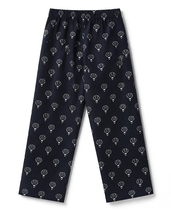 Babyhug Cotton Woven Full Sleeves Front Open Co-ord Shirt & Pajama Night Suit with Air Balloon Print - Navy Blue