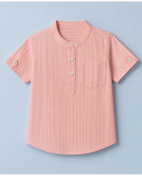 Babyhug Cotton Woven Half sleeves Striped Shirt & Shorts Set - Pink