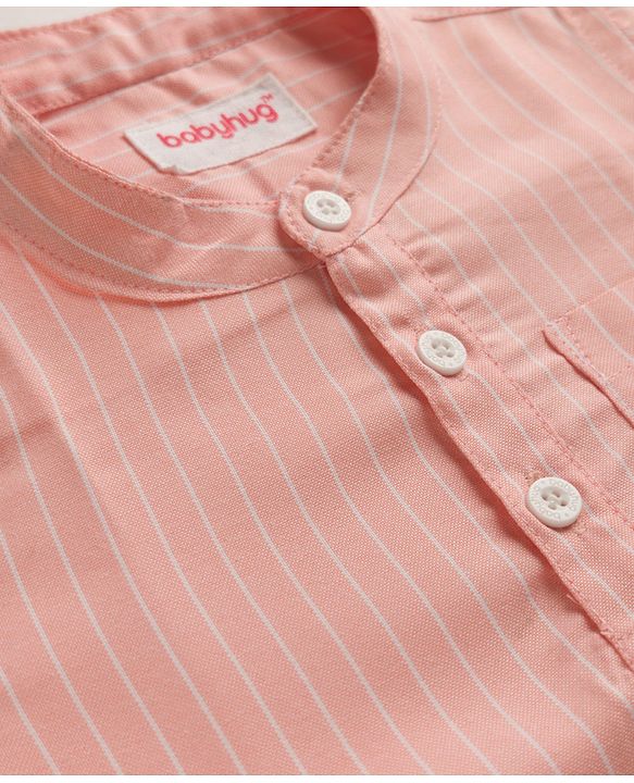 Babyhug Cotton Woven Half sleeves Striped Shirt & Shorts Set - Pink