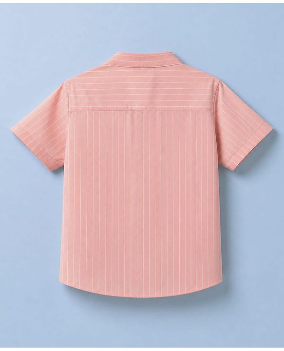 Babyhug Cotton Woven Half sleeves Striped Shirt & Shorts Set - Pink