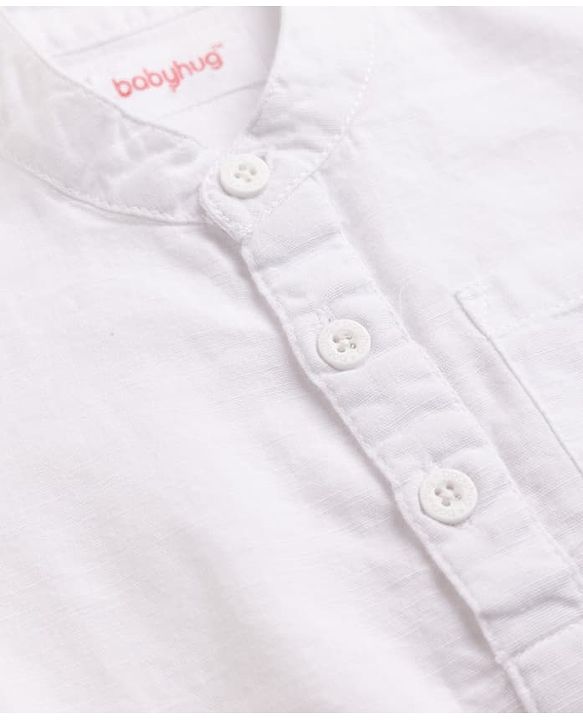 Babyhug Cotton Woven Half Sleeves Solid Shirt & Shorts Set - White