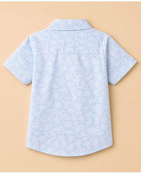 Babyhug Cotton Woven Half Sleeves Shirt and Shorts Set with Floral Print in Light Blue