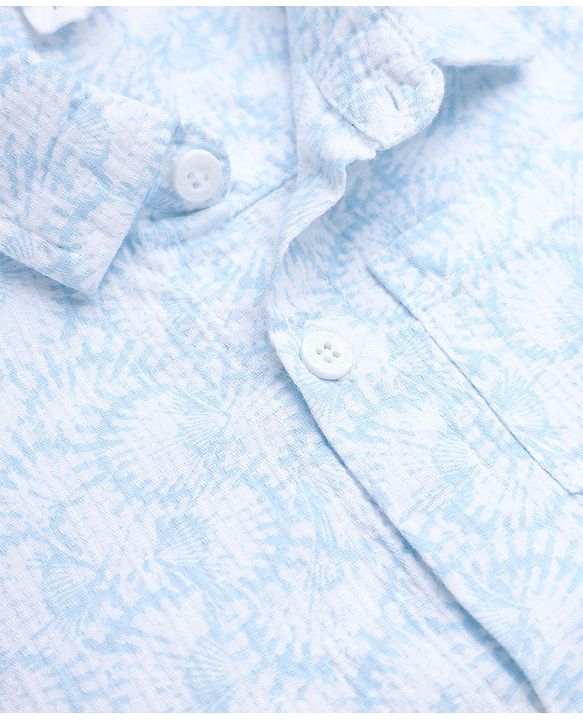 Babyhug Cotton Woven Half Sleeves Shirt and Shorts Set with Floral Print in Light Blue