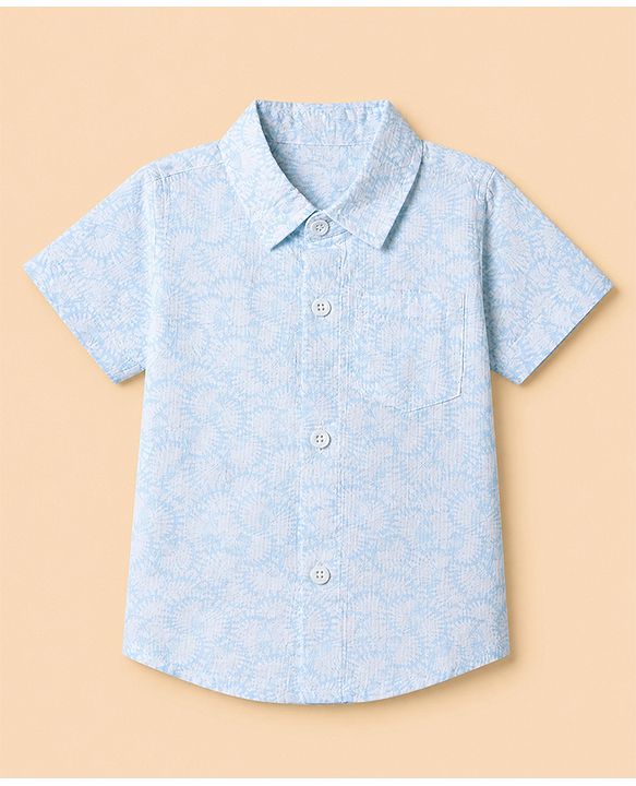 Babyhug Cotton Woven Half Sleeves Shirt and Shorts Set with Floral Print in Light Blue