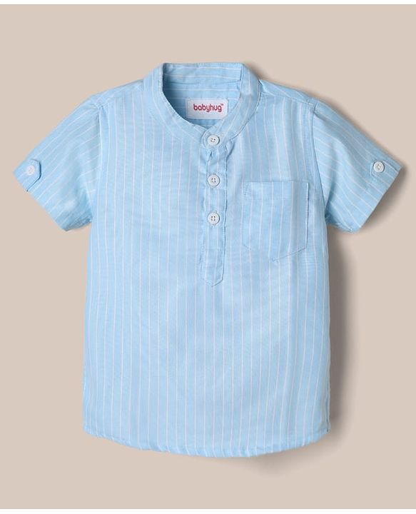 Babyhug Woven Half Sleeves Shirt and Shorts Set With Striped Print - Blue & White