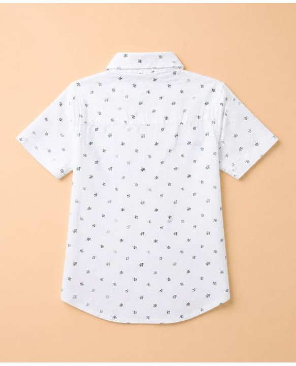 Babyhug Cotton Woven Half Sleeves Shirt and Shorts Set With Leaf Print - White