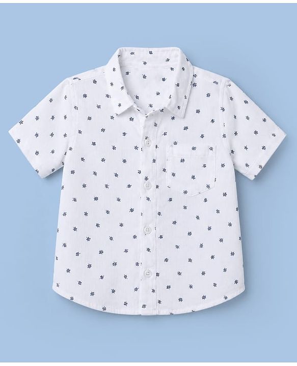 Babyhug Cotton Woven Half Sleeves Printed Shirt and Shorts Set - White & Black