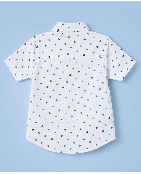 Babyhug Cotton Woven Half Sleeves Printed Shirt and Shorts Set - White & Black
