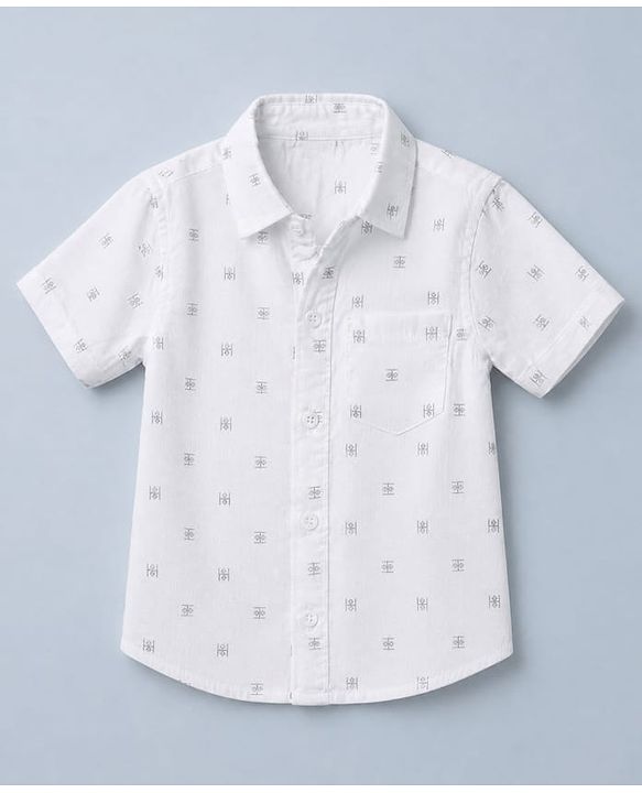 Babyhug Cotton Woven Half Sleeves Printed Shirt and Shorts Set - White