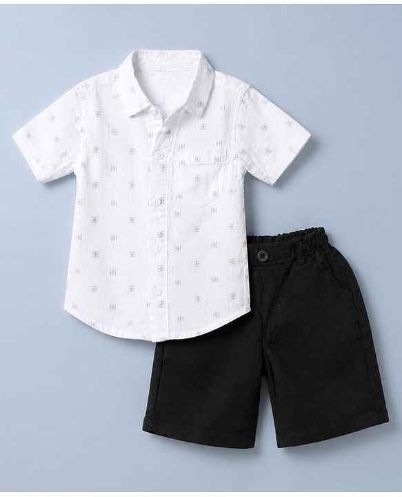 Babyhug Cotton Woven Half Sleeves Printed Shirt and Shorts Set - White