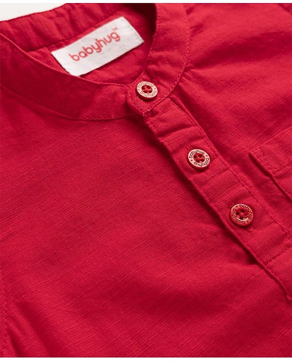 Babyhug Cotton Woven Denim Half Sleeves Shirt & Shorts Set - Red & Blue
