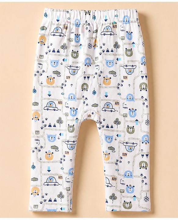Babyhug Cotton Knit Full Length Diaper Leggings With Animal Print Pack of 3 - Blue Grey White