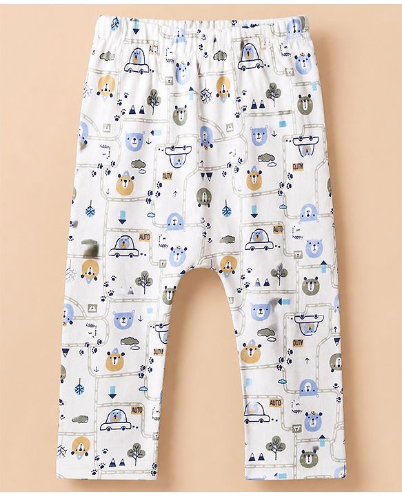 Babyhug Cotton Knit Full Length Diaper Leggings With Animal Print Pack of 3 - Blue Grey White