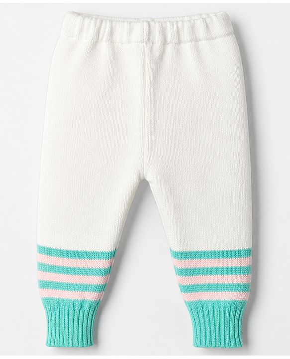 Babyhug Knit Full Sleeves Striped Sweater Set With Beanie & Color Block Design - Blue