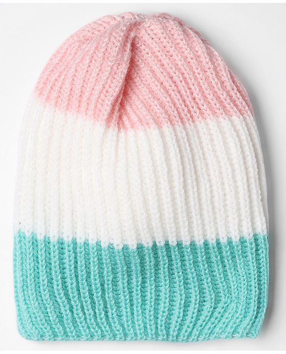 Babyhug Knit Full Sleeves Striped Sweater Set With Beanie & Color Block Design - Blue