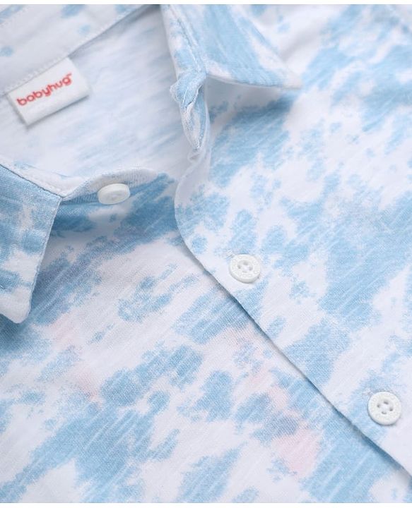 Babyhug Single Jersey Cotton Knit Half Sleeves Printed Shirt and Shorts Co-Ords Set - Light Blue
