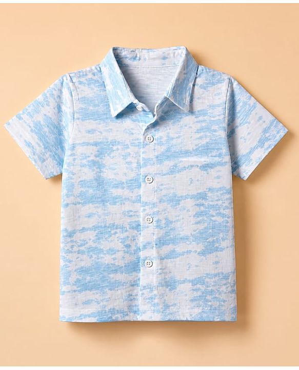 Babyhug Single Jersey Cotton Knit Half Sleeves Printed Shirt and Shorts Co-Ords Set - Light Blue