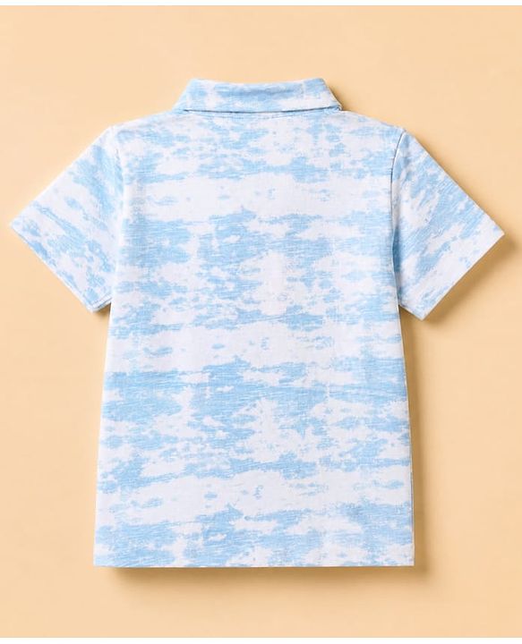 Babyhug Single Jersey Cotton Knit Half Sleeves Printed Shirt and Shorts Co-Ords Set - Light Blue
