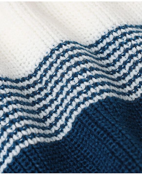 Babyhug Knit Sweater Set with Full Sleeves and Stripes Design in Royal Blue