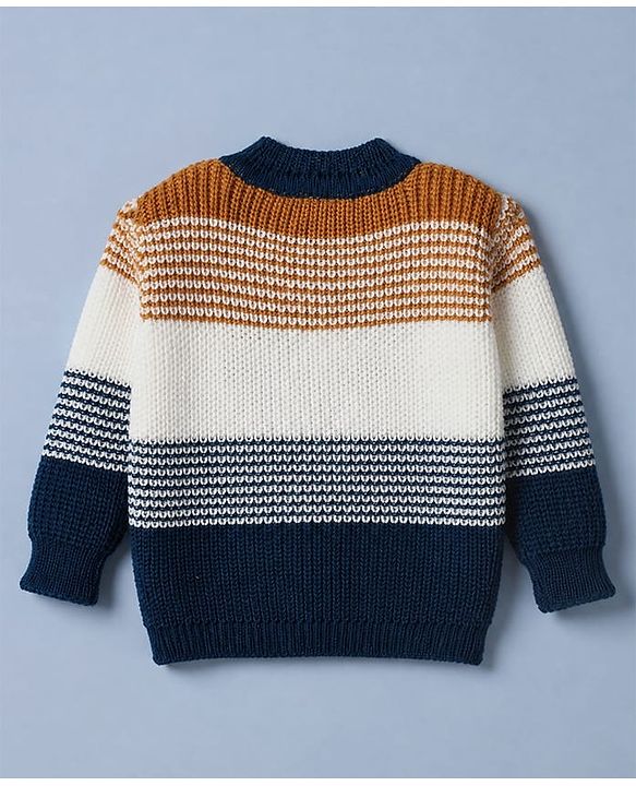 Babyhug Knit Sweater Set with Full Sleeves and Stripes Design in Royal Blue
