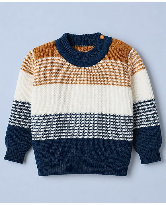 Babyhug Knit Sweater Set with Full Sleeves and Stripes Design in Royal Blue