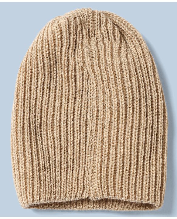 Babyhug Cable Knit Full Sleeves Sweater Set With Beanie Cap - Beige