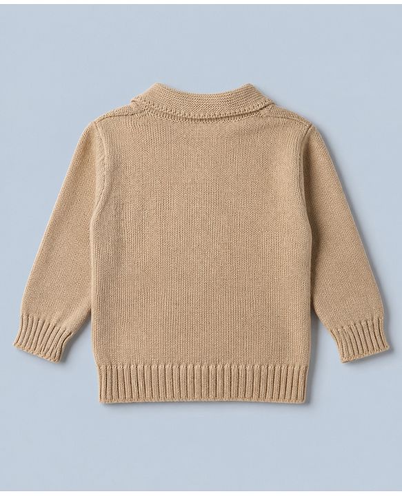 Babyhug Cable Knit Full Sleeves Sweater Set With Beanie Cap - Beige