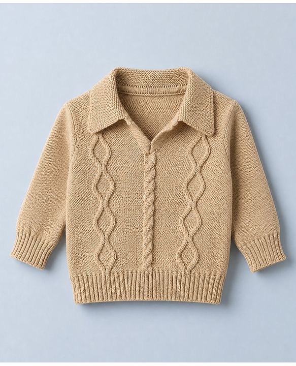 Babyhug Cable Knit Full Sleeves Sweater Set With Beanie Cap - Beige