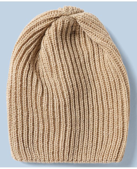 Babyhug Cable Knit Full Sleeves Sweater Set With Beanie Cap - Beige