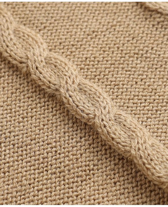Babyhug Cable Knit Full Sleeves Sweater Set With Beanie Cap - Beige