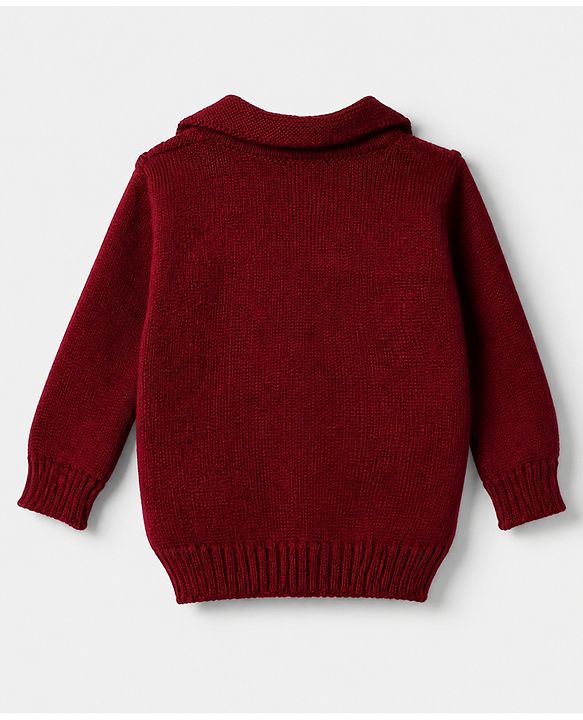 Babyhug Cable Knit Full Sleeves Sweater Set With Beanie Cap - Maroon