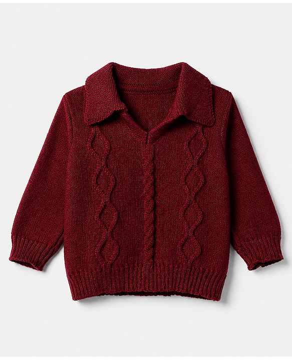 Babyhug Cable Knit Full Sleeves Sweater Set With Beanie Cap - Maroon